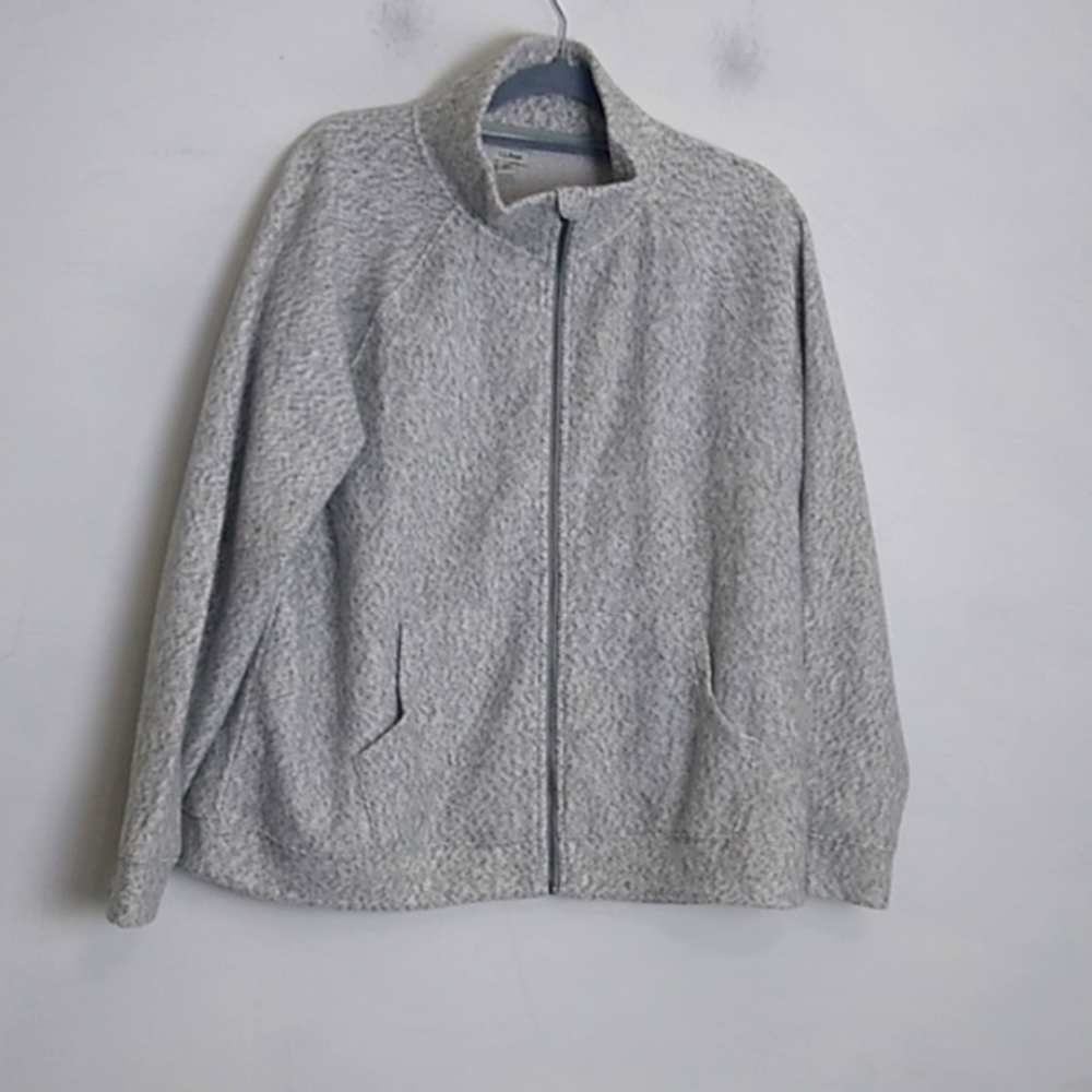 L.L. Bean Women's Heritage Marled Fleece Full Zip Cardigan size XL Gray Heather